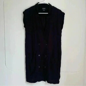 Monki Black Sleeveless Double Breasted Shirt Vest Dress with Pockets S